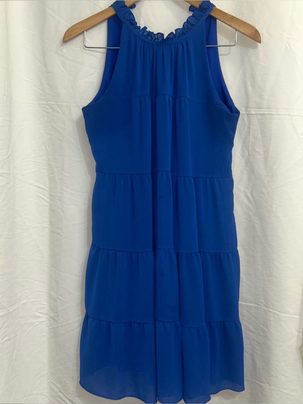 Sleeveless Ruffle Neck Tiered Dress in Royal Blue